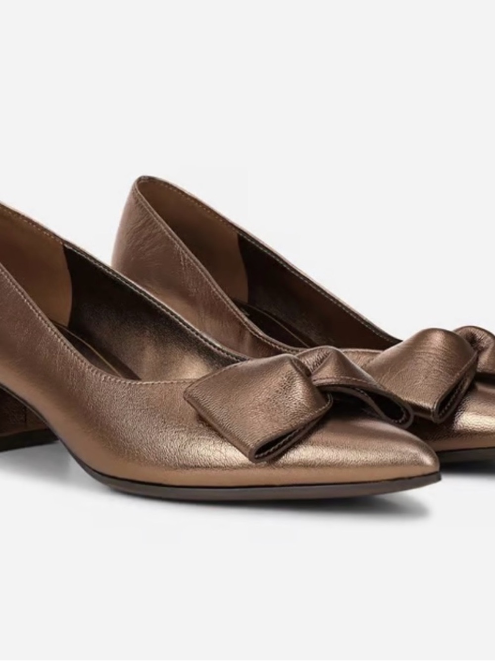 NEW! Naturalizer Metallic Bronze Pointed Toe Low Heel Pumps with Bow